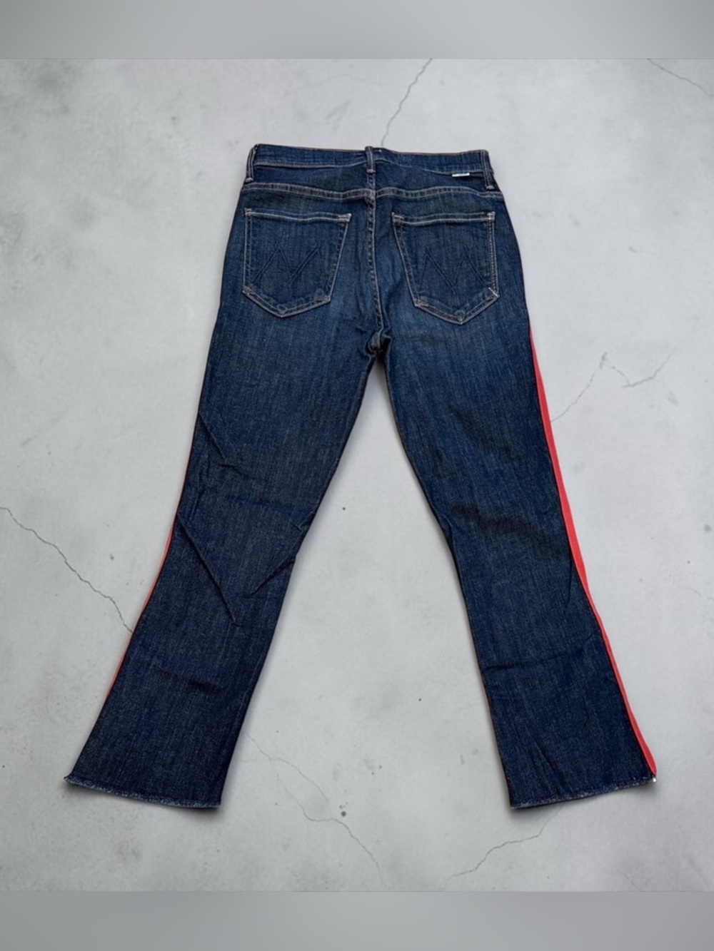 MOTHER Dark Blue Cropped Jeans with Red Stripes - Picture 2 of 9